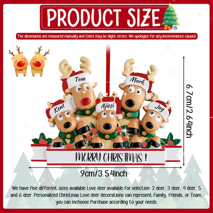 Personalized Reindeer Christmas Ornaments 2025, DIY Resin Elk Deer Family Ornaments with Custom Name, Tree Decorations, 3D Customized Christmas Ornament Gifts (Family of 3)