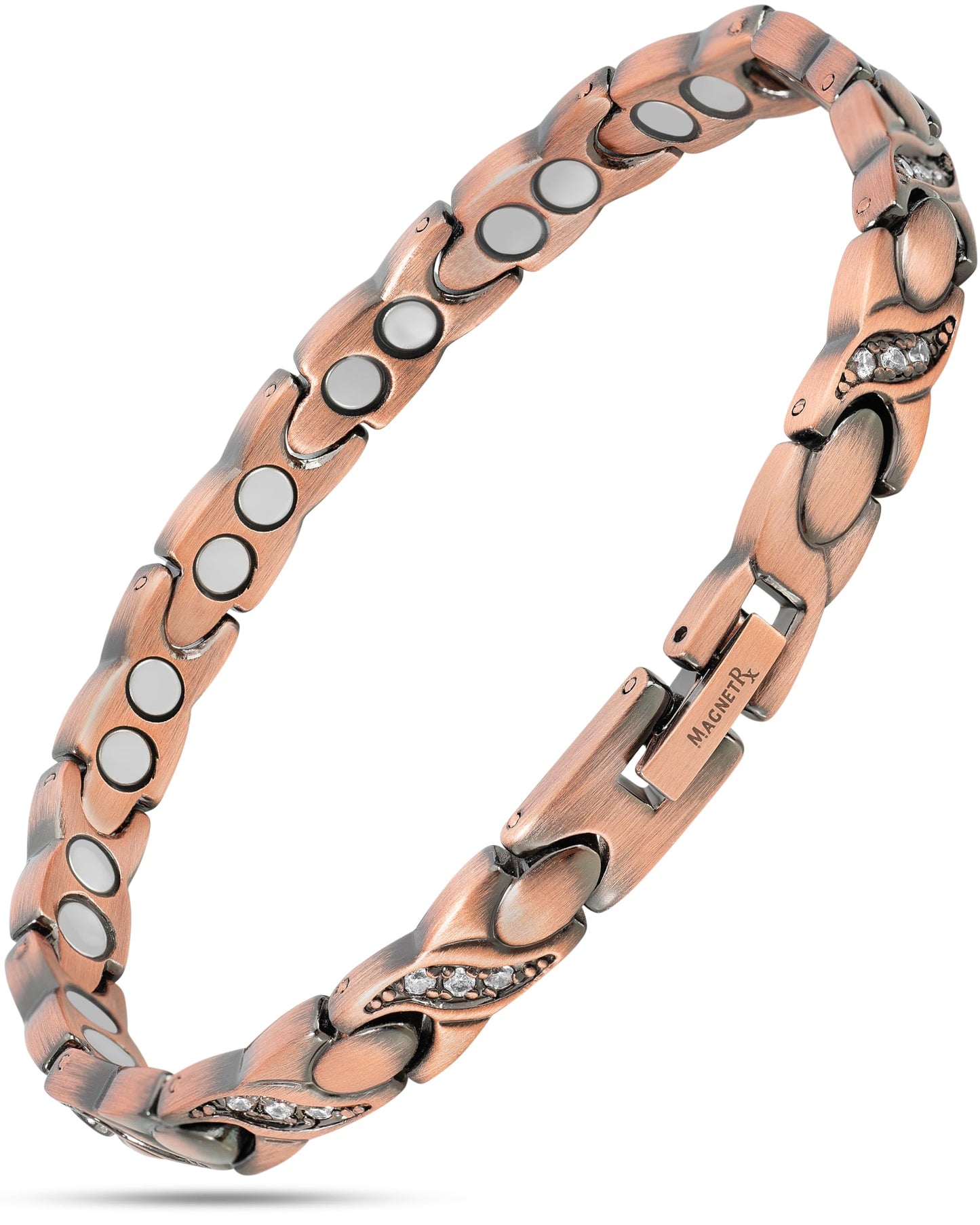 MagnetRX Copper Bracelets for Women – Ultra Strength Magnetic Crystal Bracelet for Women – Adjustable Copper Bracelet with Crystals with Included Sizing Tool (Crystal XO Style)