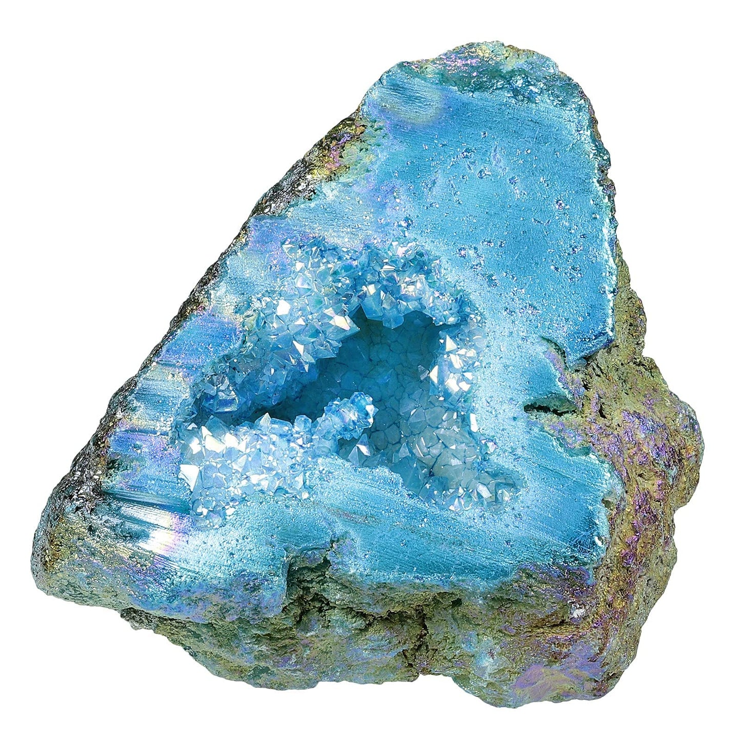 SUNYIK Pack of 2 Rainbow Aura Titanium Coated Crystal Cluster & Natural Rainbow Titanium Coated Quartz Geode