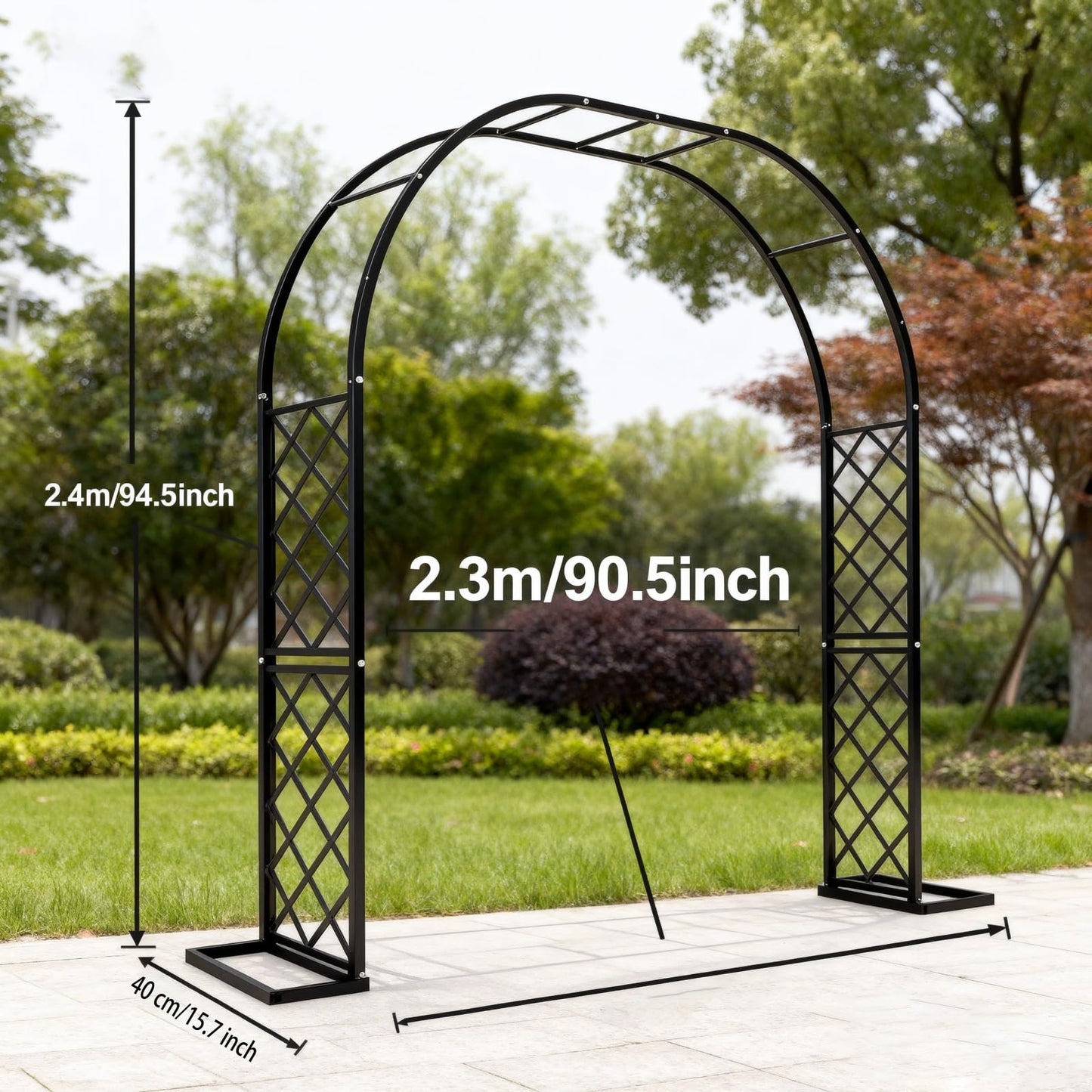 CDIWULDN Black Heavy Duty Metal Garden Arch Trellis 90.5" W x 94.5" H for Climbing Plants, Decorative Archway Wedding Arch Frame for Patio, Backyard, Patio, Lawn, Pathway
