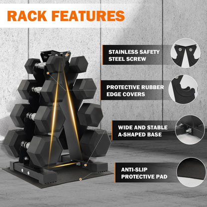 Fitvids Fitvids Rubber Coated Hex Dumbbell Weight Set and Storage Rack, 100LBS, 150LBS or 200LBS Set, 5-20 lbs, 5-25 lbs, 10-30 lbs Pairs