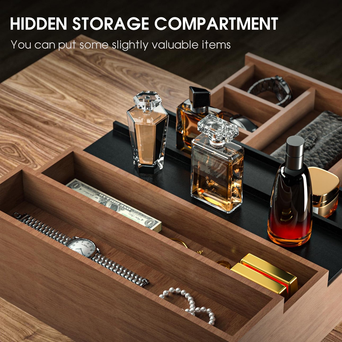 Sephyroth Cologne Organizer for Men 4 Tier of Elevated Cologne Display Shelf with Drawer Storage Perfume Organization and Storage Display Risers,Great Gift for Man(4Tier-WalnutBalck)