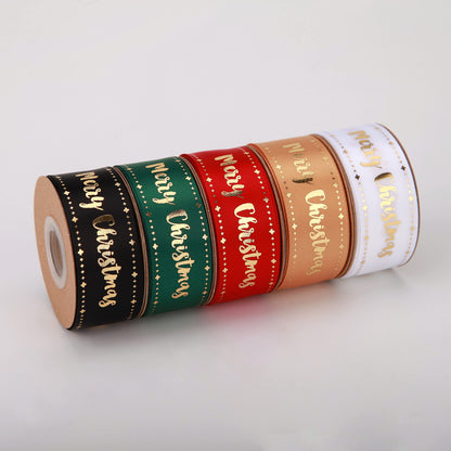 Meseey Merry Christmas Ribbon 10 Yards 1Inch Wide White Satin Ribbons with Gold Printed Gift Ribbon for Craft Packing, Gift Wrapping, DIY Craft, Christmas Party Supplies