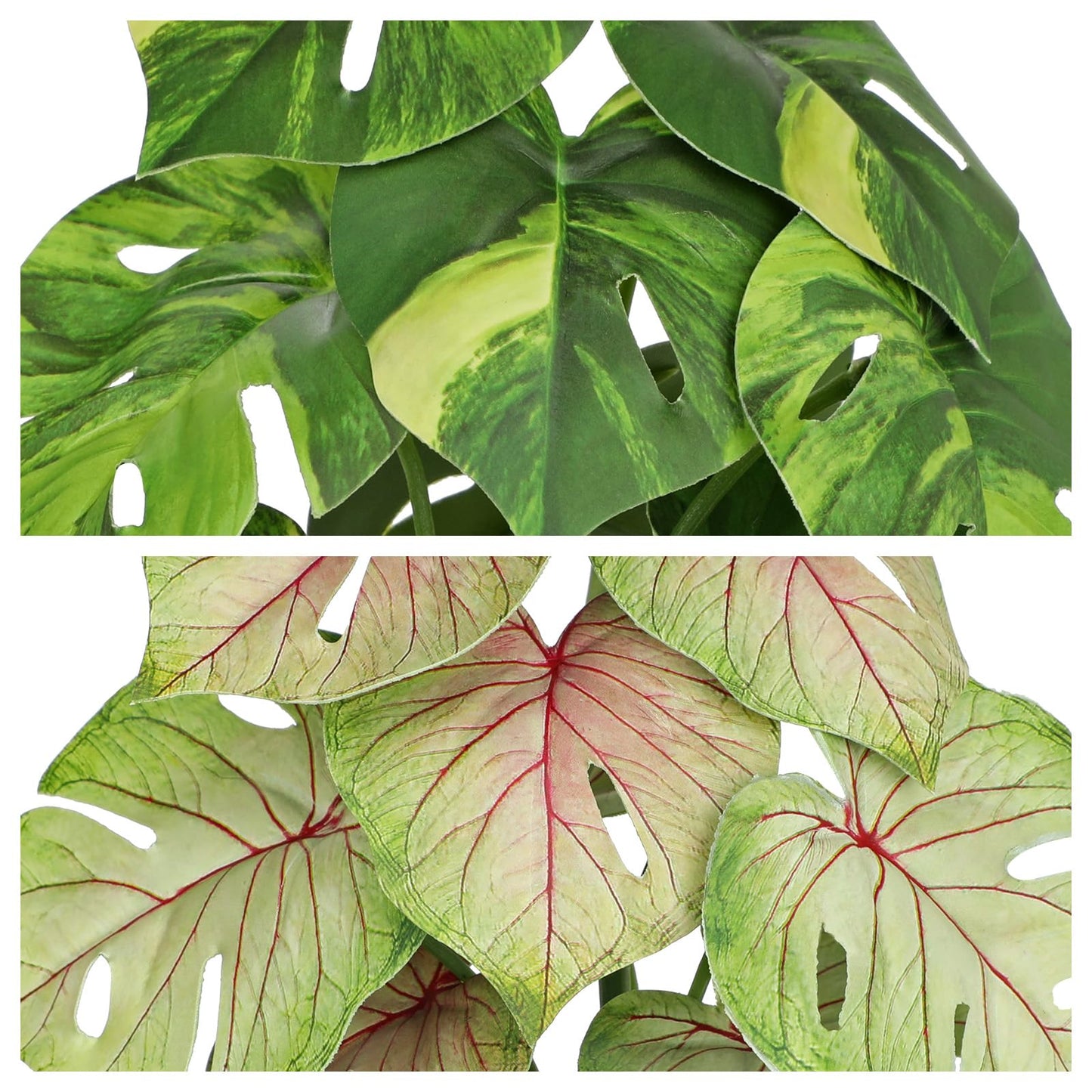 Oairse Small Artificial Monstera Potted Plant - 2 Pcs Faux Monstera Plants Mini Fake Greenery Deliciosa Plant Potted Fake Tropical Plants in Pot for Home Office Table Room Farmhouse Indoor Decoration