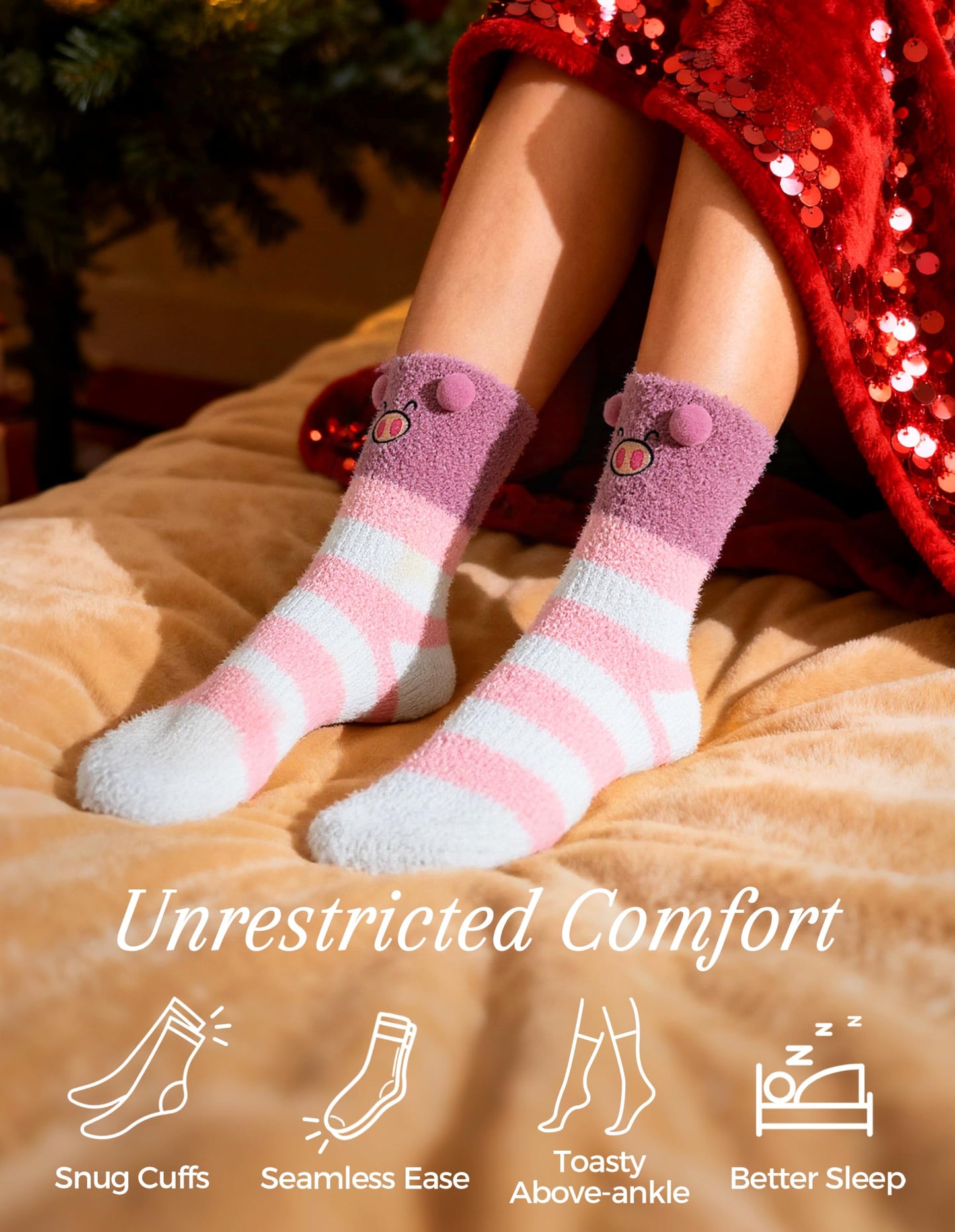 TEHOOK Warm & Cozy Valentines Gifts for Women, Fluffy Fuzzy Plush Sleeping Slipper Socks - Soft Warm Fabric