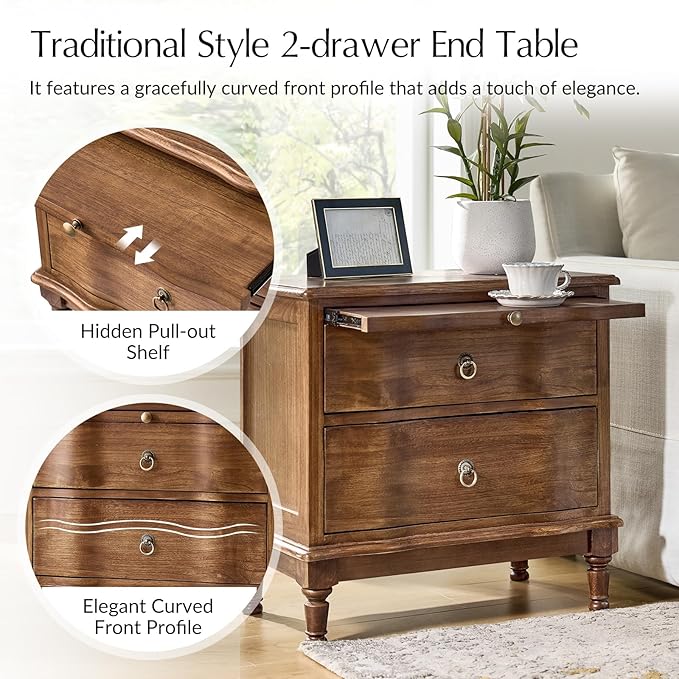 HULALA HOME Solid Wood Storage End Tables