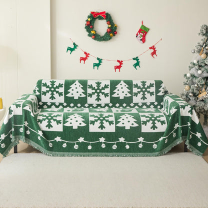 MEETSKY Christmas Couch Cover for Sectional Sofa, Chenille Loveseat Green Sofa Covers Washable for Pet Friendly Snowflake Christmas Tree Decorative Couch Covers, 71" x 102"