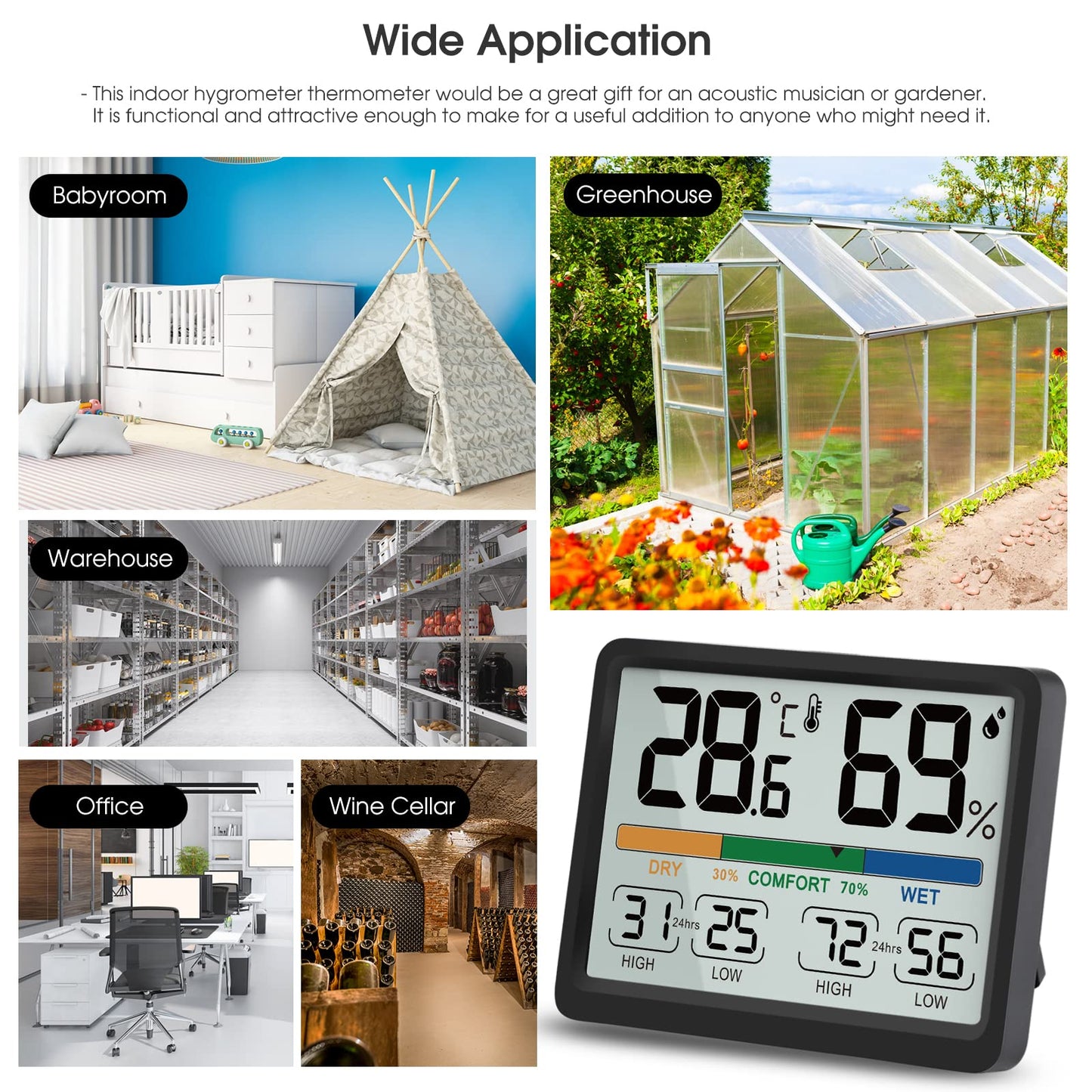 Humidity and Temperature Monitor - AIMILAR Digital Indoor Thermometer with High Low History, ℉ / ℃ Selectable, Easy to Use, Calibrate-able, Magnetic Option and Clear Display