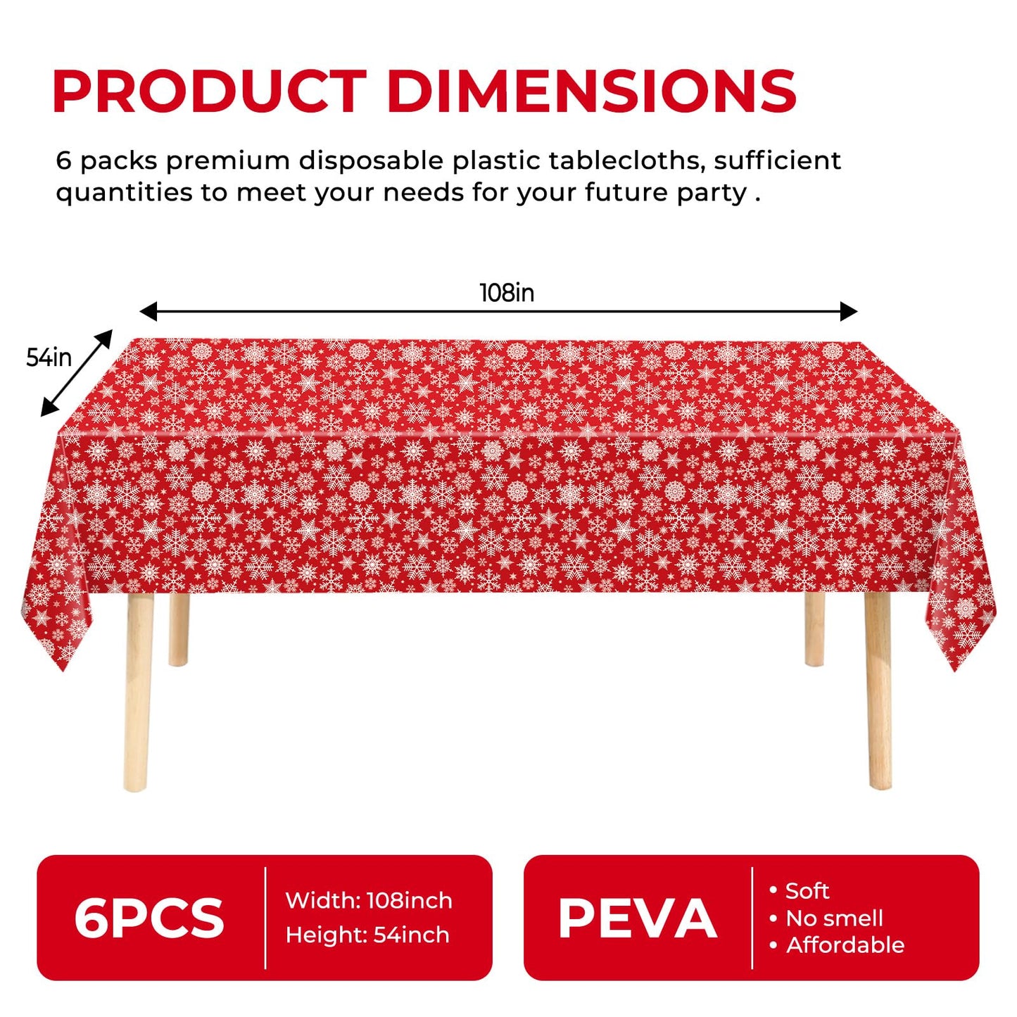 JHDZDHY 6 Pack Christmas Snowflake Tablecloth Disposable Plastic Tablecloth Table Cover for Christmas Party Decoration Supplies 54 x 108 Inches (Snowflake)