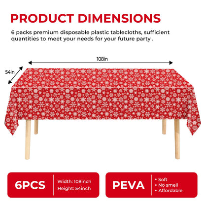 JHDZDHY 6 Pack Christmas Snowflake Tablecloth Disposable Plastic Tablecloth Table Cover for Christmas Party Decoration Supplies 54 x 108 Inches (Snowflake)