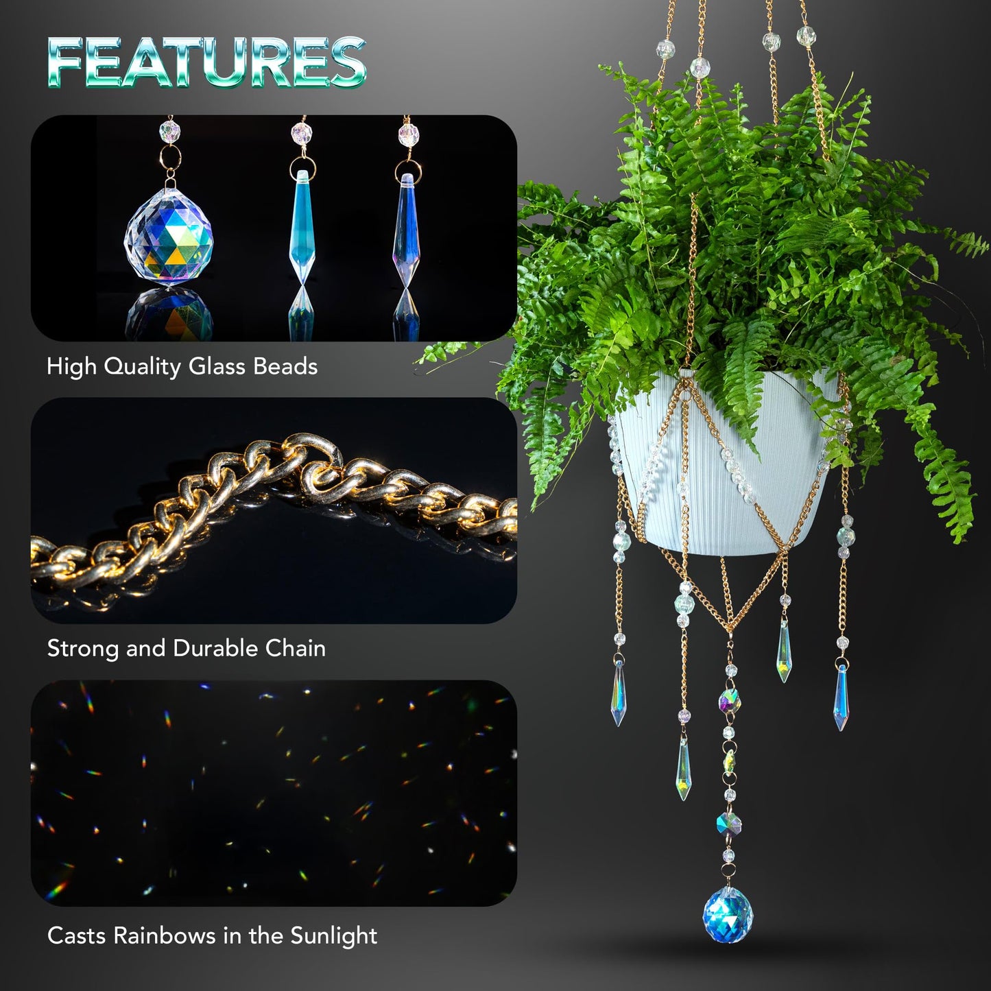 Sun Catcher Plant Hanger with Beads and Glass Crystal Ball Suncatcher.