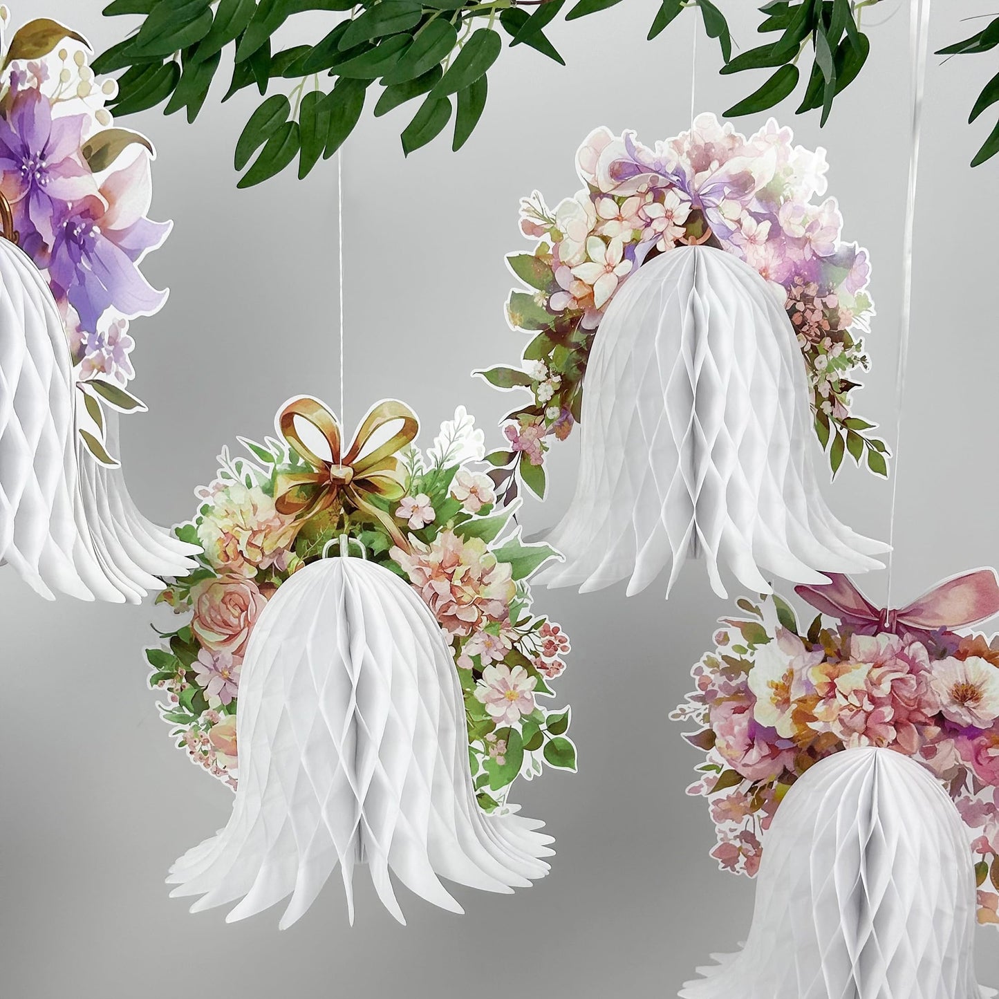 6PCS Paper Wedding Bells, Large Hanging Bells Honeycomb Decorations Flower Ornaments for Wedding Bridal Shower Birthday Baby Shower Christmas New Year Party