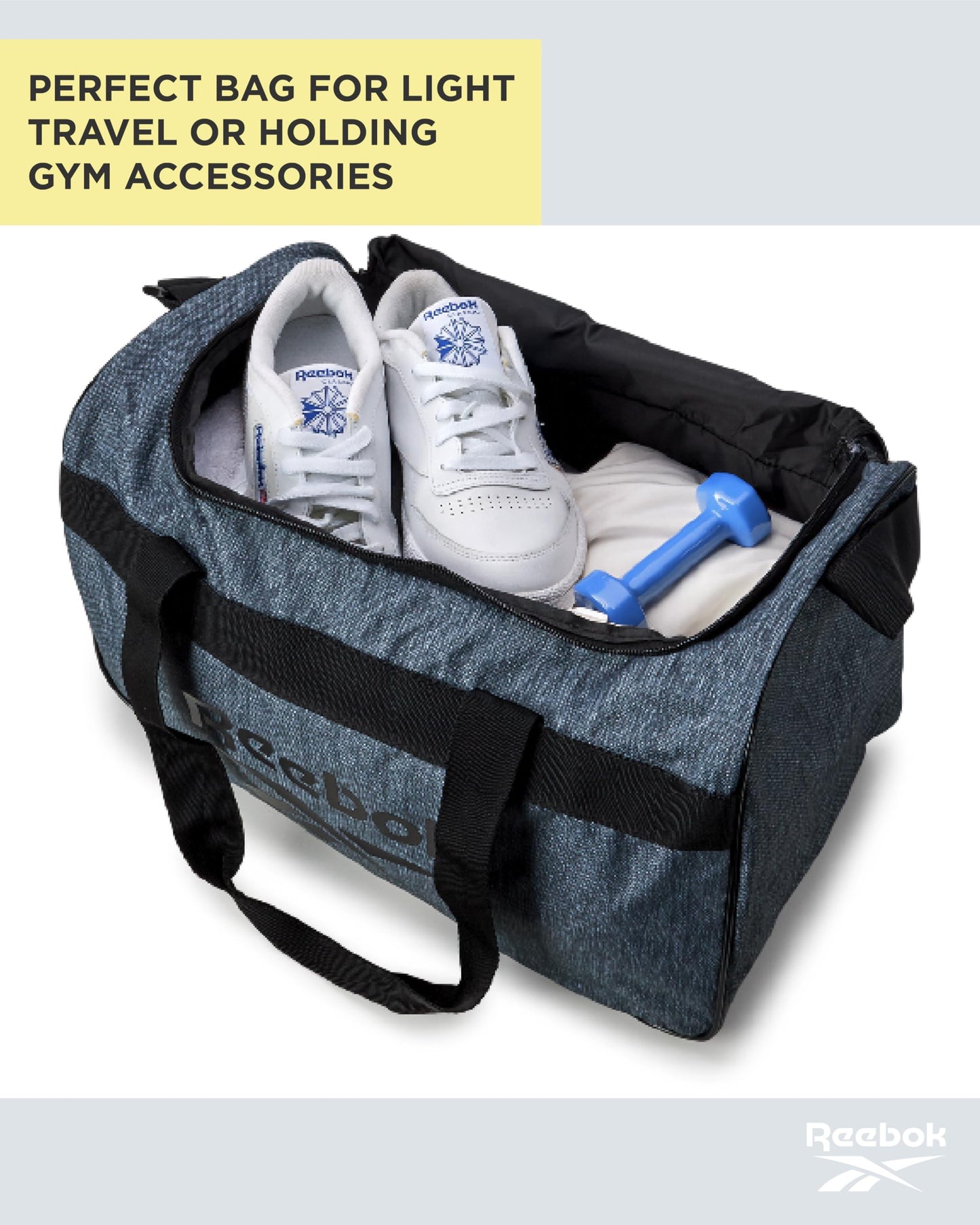 Reebok Duffle Bag - Carry On Gym Bag for Workout With Adjustable Shoulder Strap - Compact Travel Bags for Women and Men, Size One Size, Warrior II Light Grey