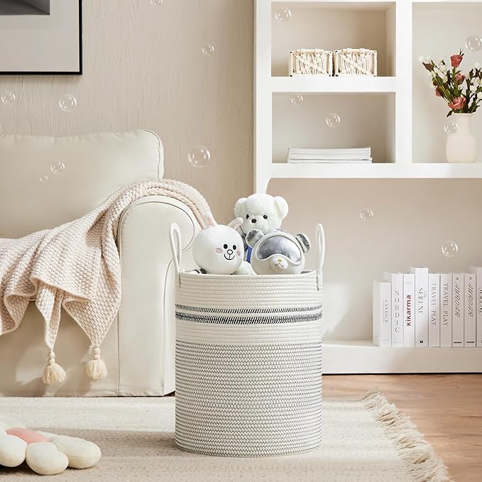 VIPOSCO Large Laundry Hamper, Tall Woven Rope Storage Basket