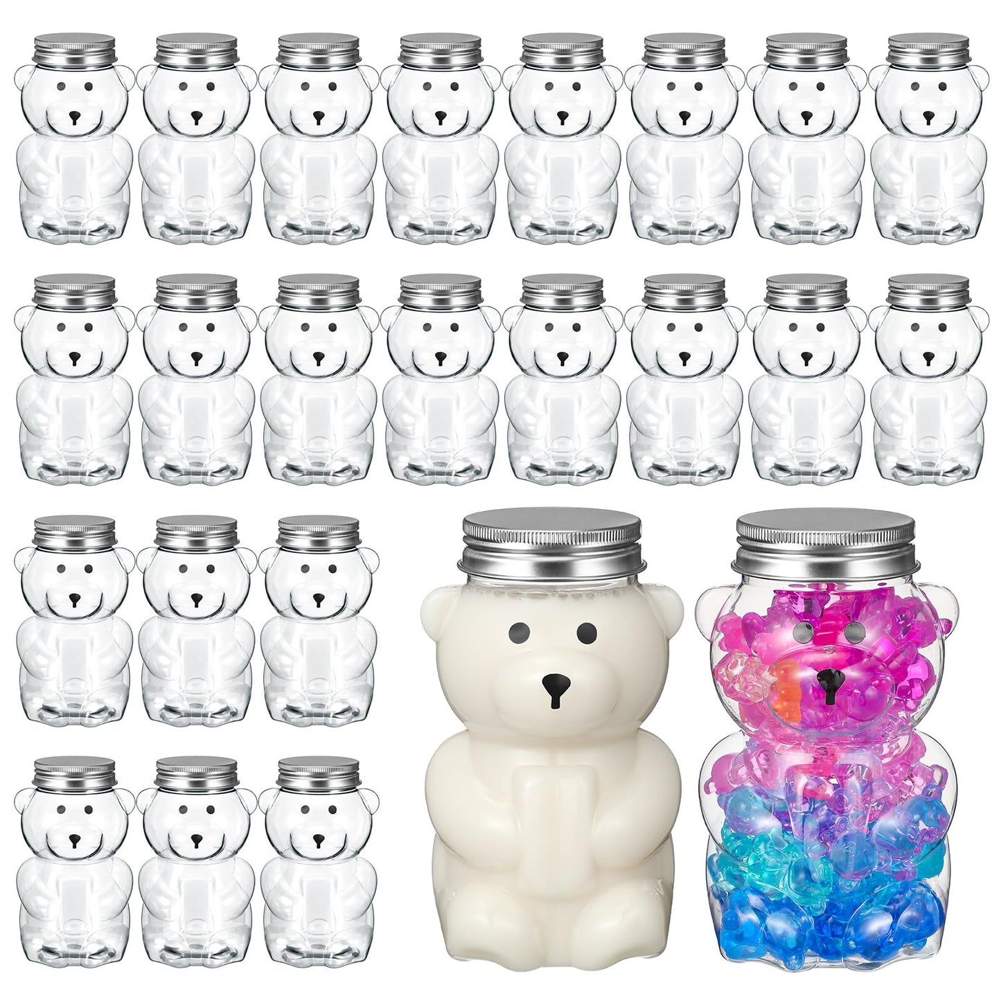 Mumufy 24 Pcs Bear Plastic Jar Empty Bear Shaped Bottle Large Capacity Candy Milk Tea Drinks Container for Making Candy Gifts DIY Decoration(12 oz)