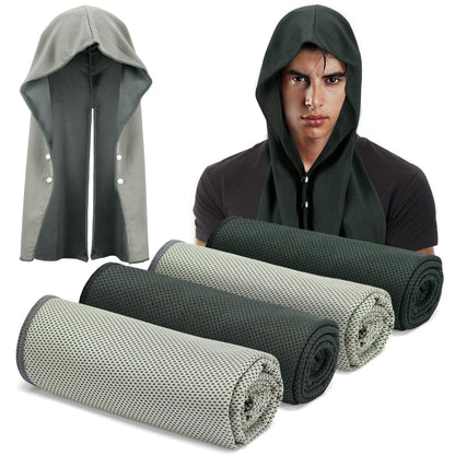 Acostop 4 Pcs Cooling Hoodie Towels for Neck and Face - Absorbent & Quick-Dry Cooling Towel with Anti-Slip Snaps, Evaporative Cool & UPF 50 Sun Protection Wraps in Hot Weather Outdoor Sports