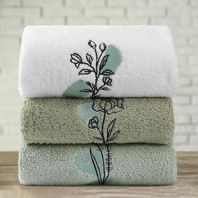 Abstract Botanical Hand Towels Boho Sage Green Botanical Bathroom Decor 14x29