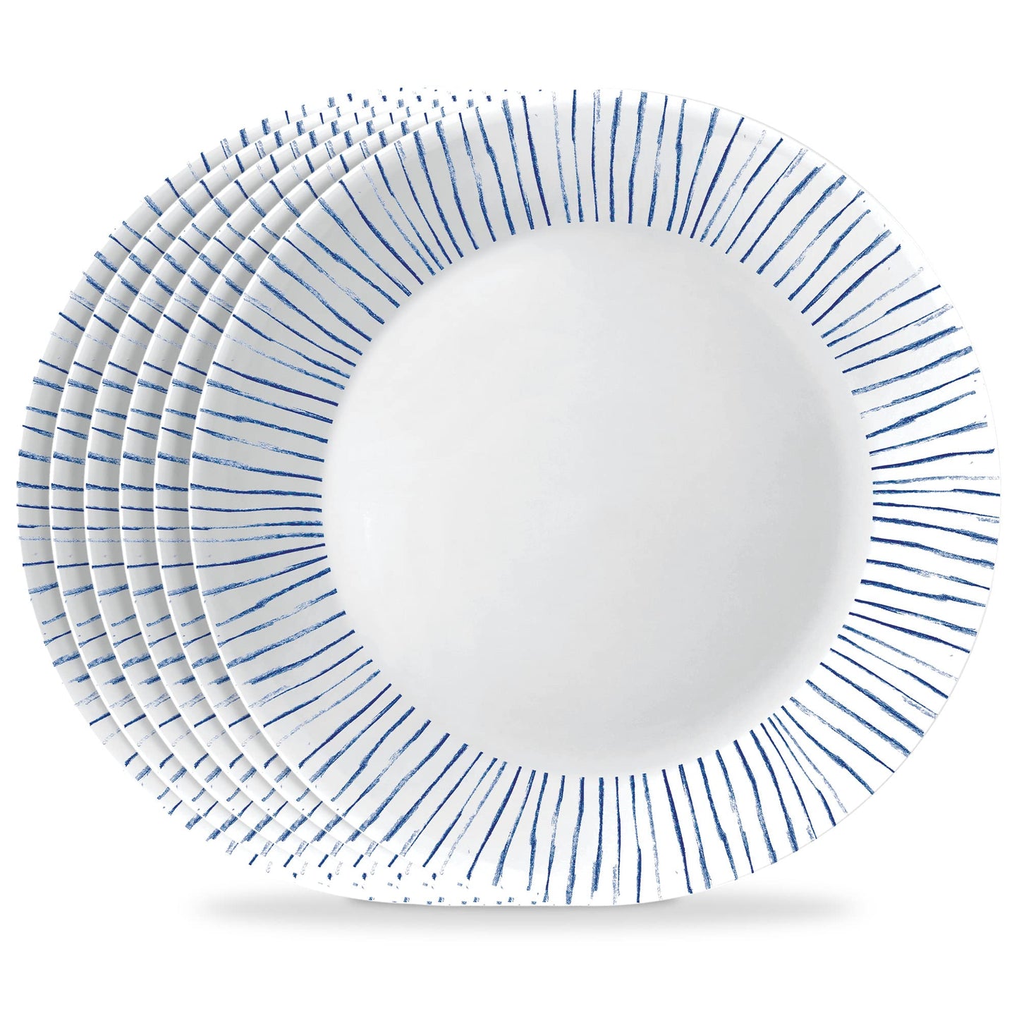 Corelle 6-Piece 10.25" Vitrelle Glass Dinner Plates Lightweight, Chip/Scratch Resistant - Botanical Stripes