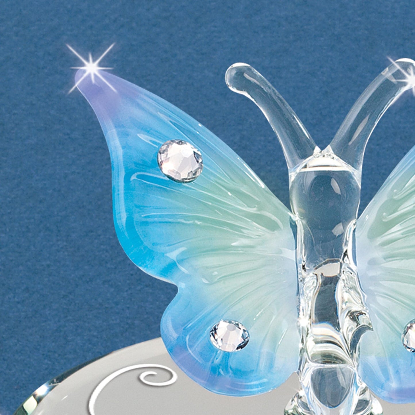 Glass Baron Blue Butterfly Glass Figurine, Mini Glass Butterfly with Austrian Crystal Accents, Decorative Butterfly Figure for Home Décor or Gift