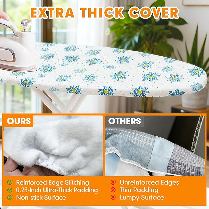 Ironing Board Cover and Pad, 15x54 Standard Size Thick Iron Padding, Scorch &