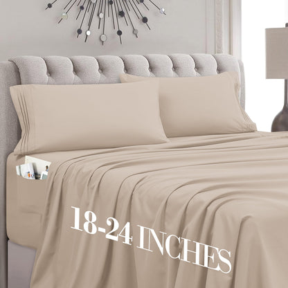 Mocassi Full Size 4-Piece Bed Sheet Set - 1800 Premium Hotel Quality Microfiber 18-24 Inches Extra Deep Pocket Fitted Sheet- Luxury Soft, Breathable, Wrinkle, and Fade Resistant, Cream