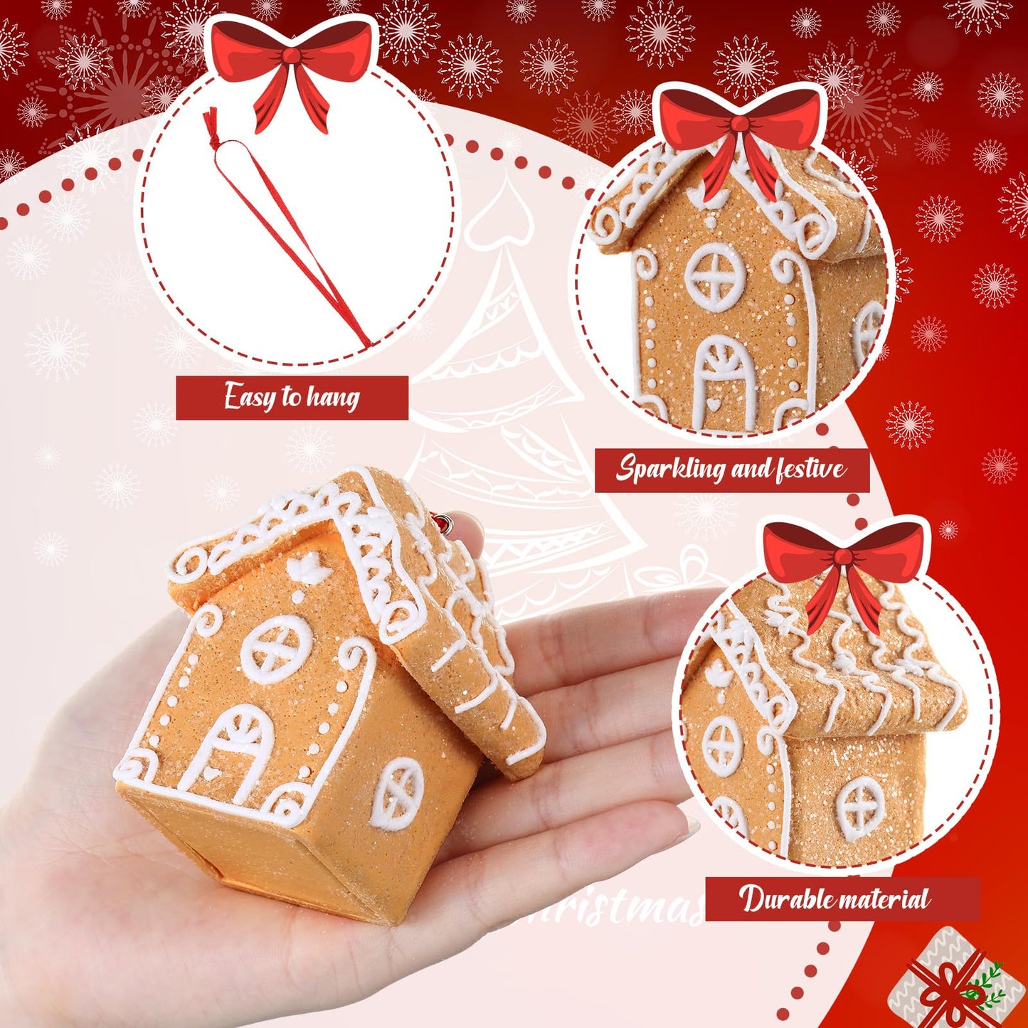 Vesici 12Pcs 3D Christmas Gingerbread House Ornaments for Christmas Tree 3 Styles Mini Cookie House Hanging Decorations for Village Home Decor Holiday Xmas Tree Party