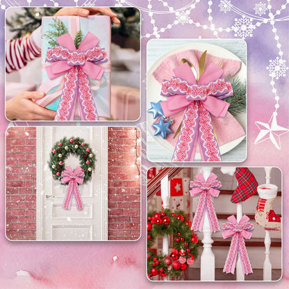 JarThenaAMCS Christmas Wired Edge Ribbon Pink Purple Candy Cane Fabric Craft Ribbon for Wreath Bow Making DIY Crafts Wrapping, 2 Roll, 20 Yards