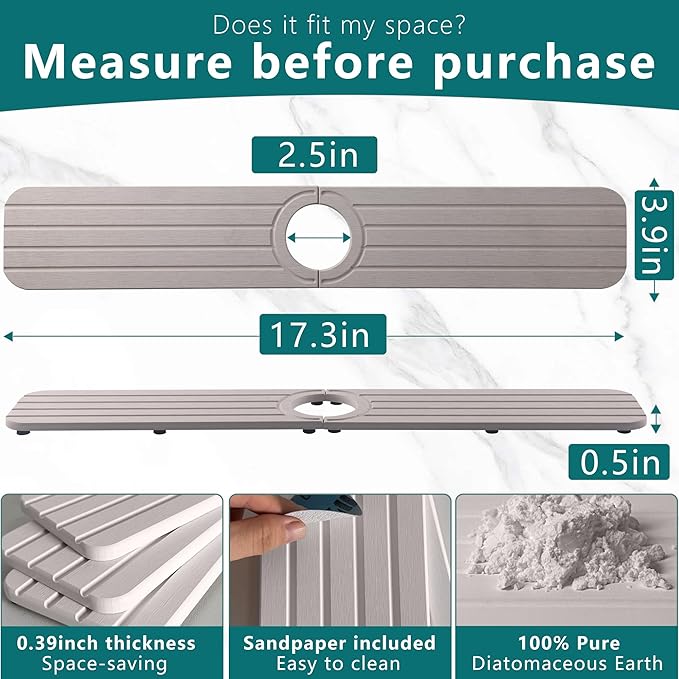 Drying Stone Faucet Mat for Kitchen Sink, Diatomite Faucet Handle Drip Catcher