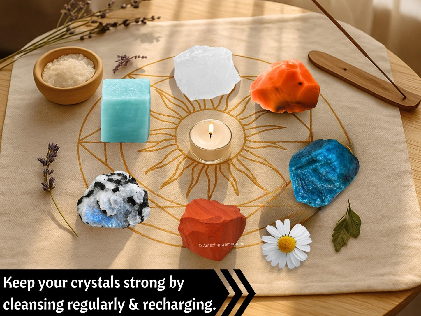Crystals for Creativity Manifestation, Set of 6 Clear Quartz, Amazonite, Carnelian, Rainbow Moonstone, Red Jasper and Apatite Healing Crystals and Stones