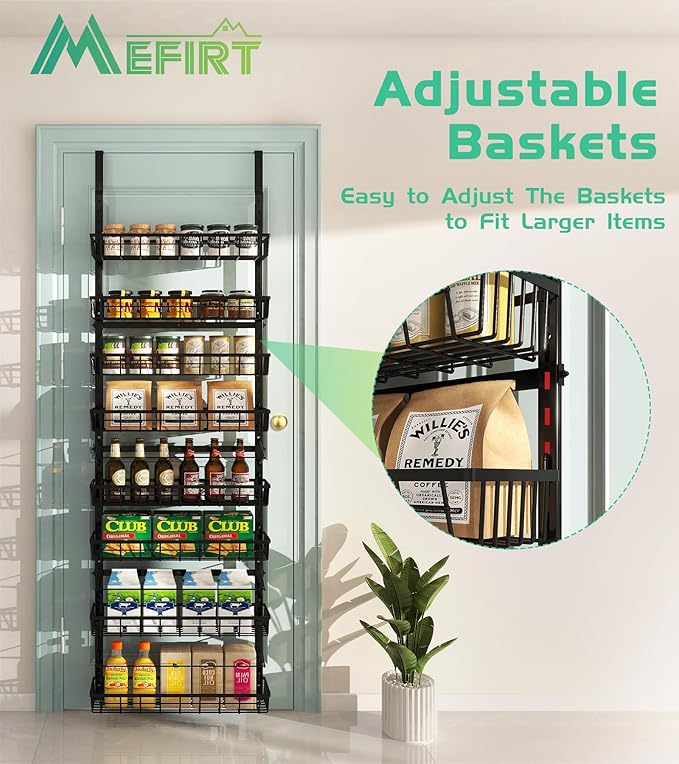 Over The Door Pantry Organizer, Wall Mount Spice Rack, Pantry Hanging Storage
