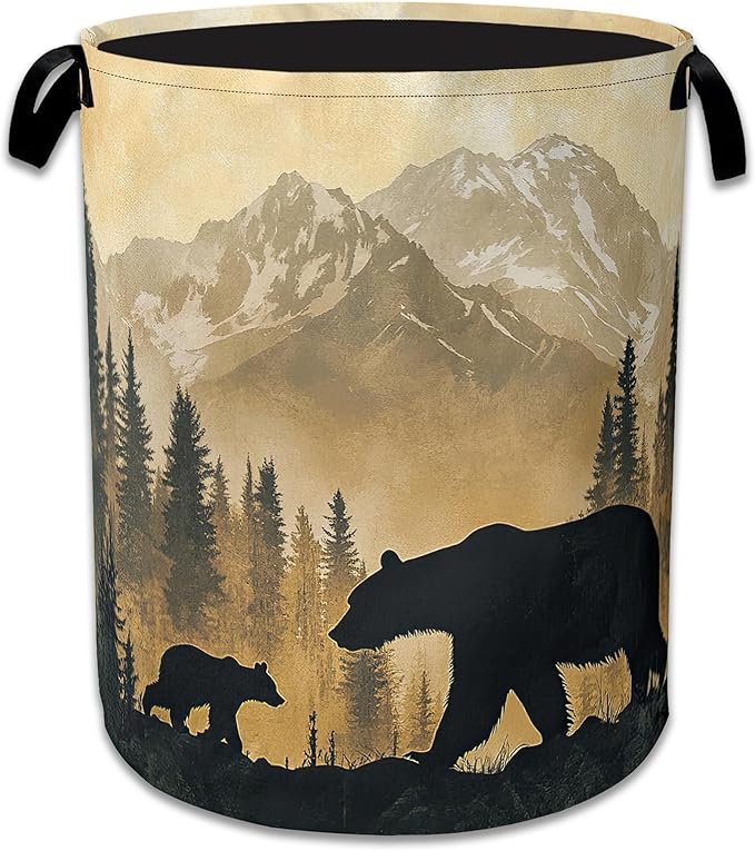 Bear Laundry Basket, Oxford Cloth Golden Mountain Forest Laundry Hamper