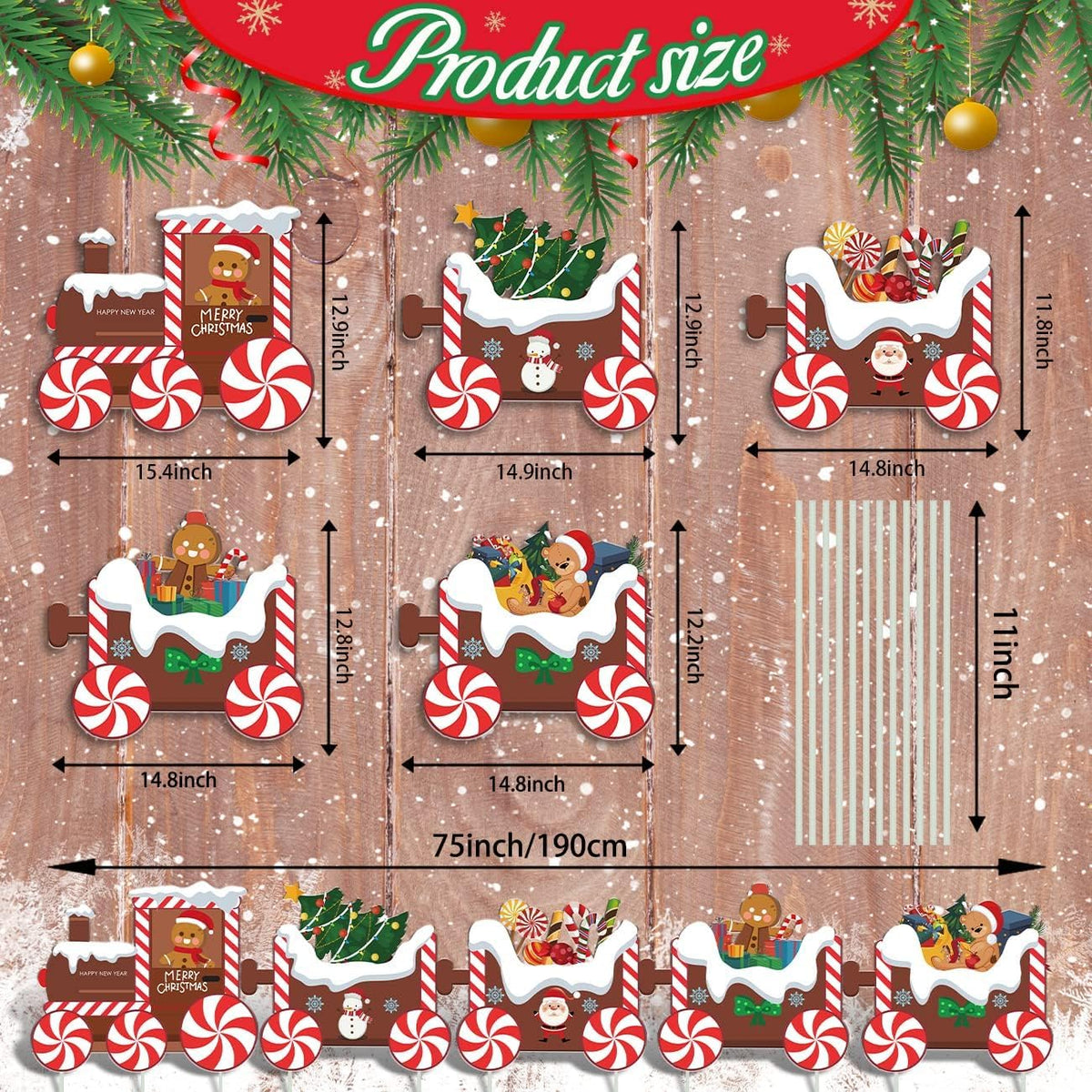 5Pcs Train Christmas Decorations Outdoor, X-mas Train Yard Signs with 8 Stakes, Gingerbread Xmas Tree Lawn Signs, Waterproof Christmas Yard Decorations Outdoor