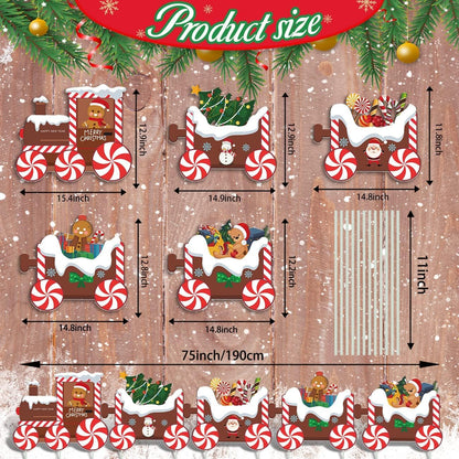 5Pcs Train Christmas Decorations Outdoor, X-mas Train Yard Signs with 8 Stakes, Gingerbread Xmas Tree Lawn Signs, Waterproof Christmas Yard Decorations Outdoor