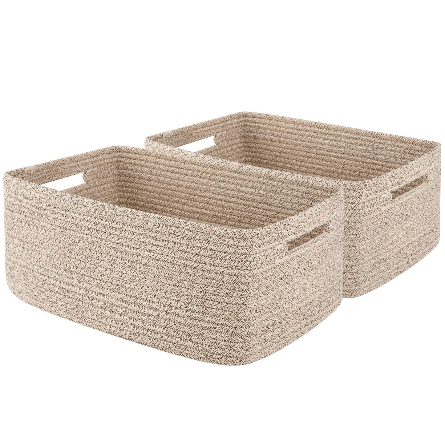 OIAHOMY Storage Basket for Shelves, Closet Cube Storage Bins Baskets for Clothes Blanket Towels, Baby Nursery, Toy Baskets Box, Woven Rope Basket, 15.75 * 11.81 * 7.09 IN, 2 Packs Brown
