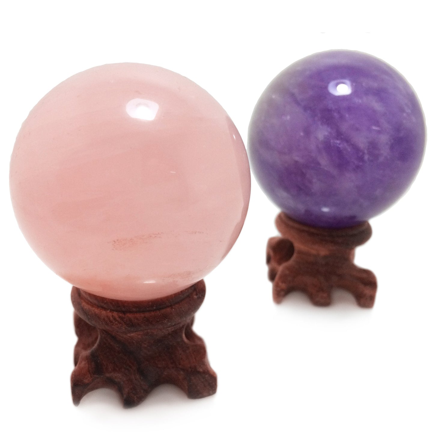 Polar Jade Natural Crystal Balls, Rose Quartz and Amethyst Power Stone Spheres with Stand for Crystal Healing, Meditation, Feng Shui, Scrying, Decor, Hand-Made