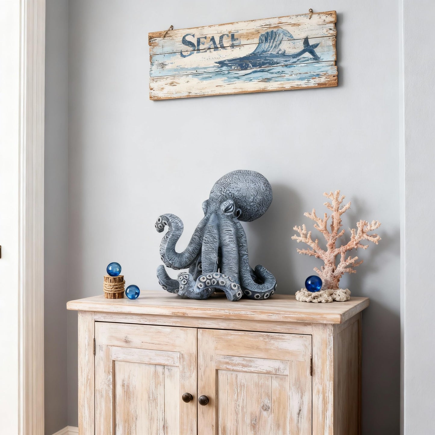 DOVDOV Blue Octopus Decorative Sculpture, Modern Art Octopus Sculpture, Coastal-Themed Home Decor, Suitable for Office Bookshelves, Living Room Coffee Tables, and Entryway Displays.