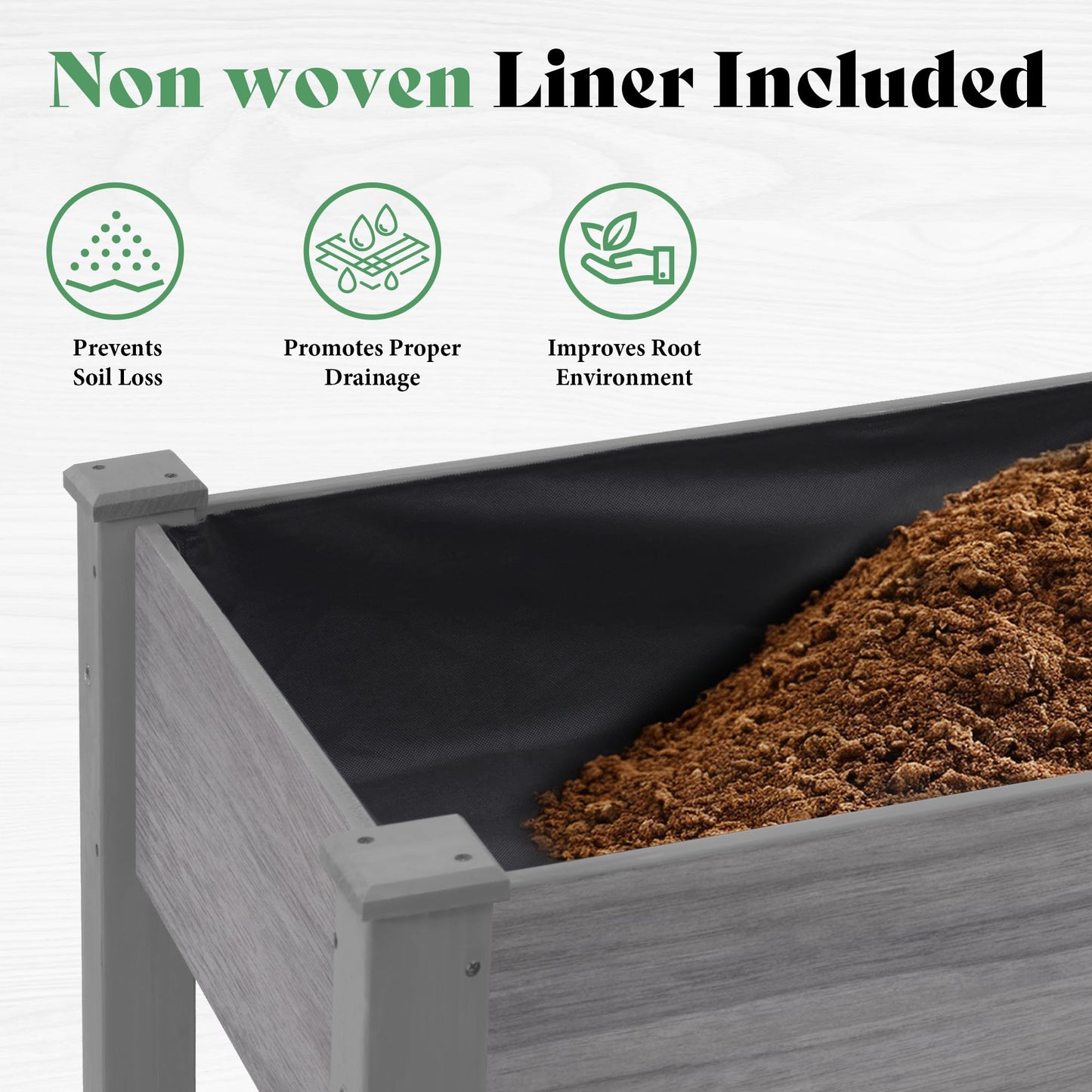 AMERLIFE Raised Garden Bed, 48x30x24 Inches Elevated Wood Planter Box with Legs, Bed Liner, Divider and Drainage Holes for Backyard, Patio, 200 lb Capacity - Grey