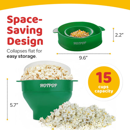 The Orginal HotPop Silicone Popcorn Maker - Microwave Popcorn Popper with Handles - Collapsible Bowl, Heat-Resistant, Easy to Clean, Ideal for Family Movie Nights, 15-Cup Capacity - Red