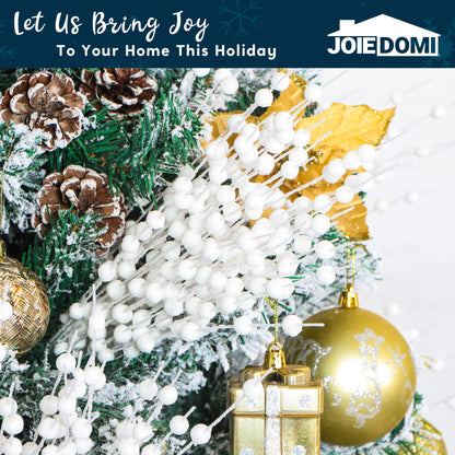 Joiedomi 24 Pcs Christmas Tree Berry Stem (White), Decorative Bead Sticks, Glittery Twigs, Picks, Branches for Christmas Tree, Small Vase, Holiday, Wedding, Party (17 Inches, White)
