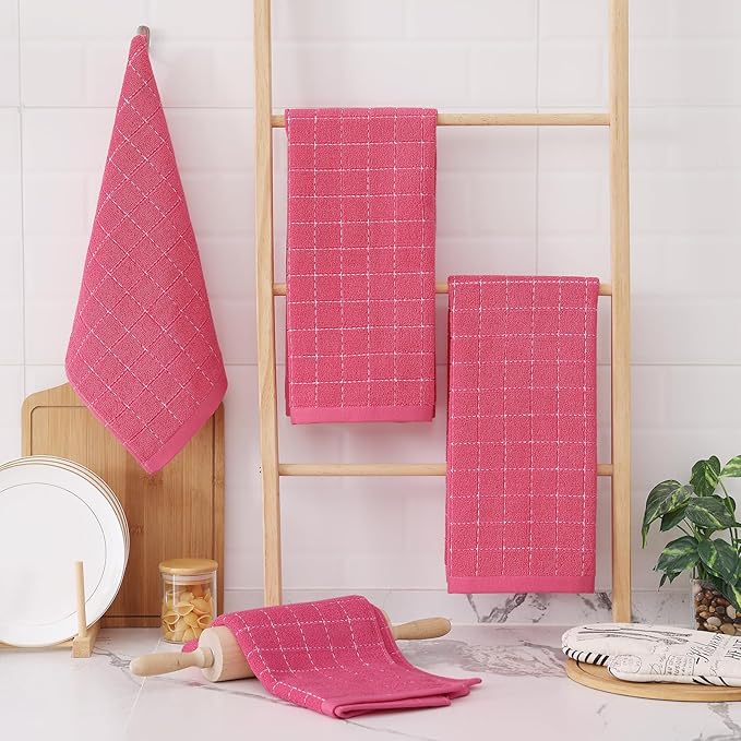 Homaxy 100% Cotton Terry Kitchen Towels, Checkered Designed, Soft and Super