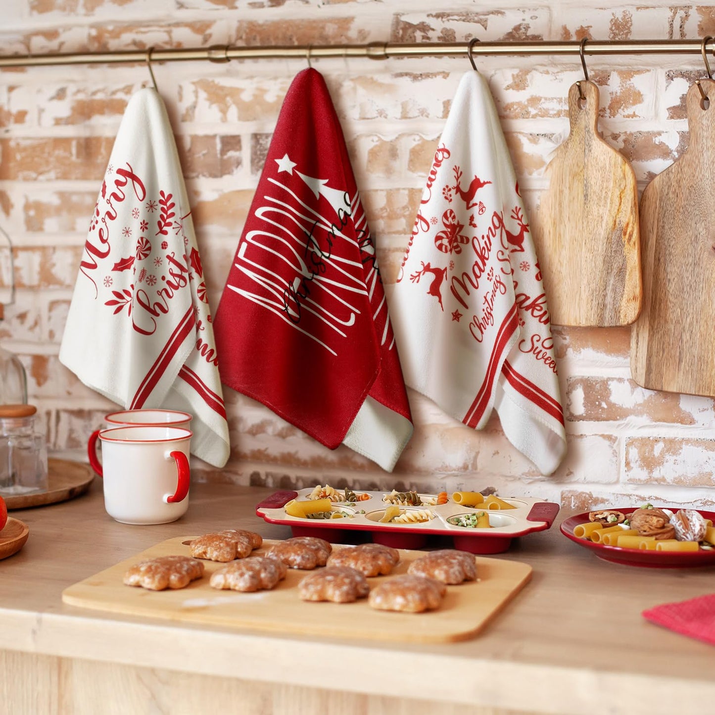 Breling 6 Pcs Christmas Kitchen Towels Red White Candy Tea Dishtowel 23.62 x 15.75 Inch Decorative Peppermint Candy Cane Hand Towel for Holiday Winter Home Kitchen Bathroom Decor Housewarming Gift