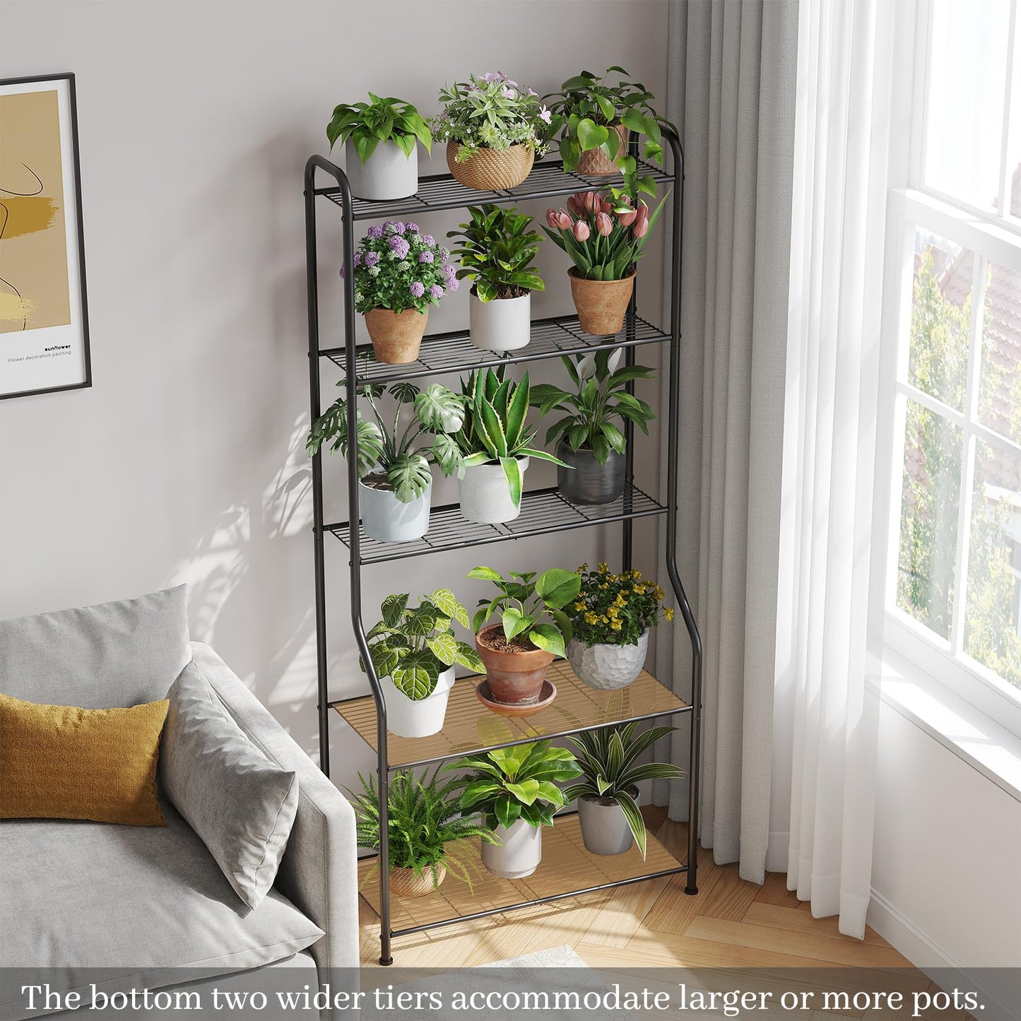 Kitsanery Plant Stand Indoor Outdoor for Multiple Plants, 5 Tier Tall Heavy Duty Metal Shelf, Large Flower Pot Holder Ladder for Garden, Patio, Living Room, Balcony, Black