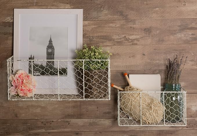 DII Chicken Wire Collection Farmhouse Vintage Wall Baskets, Medium Basket