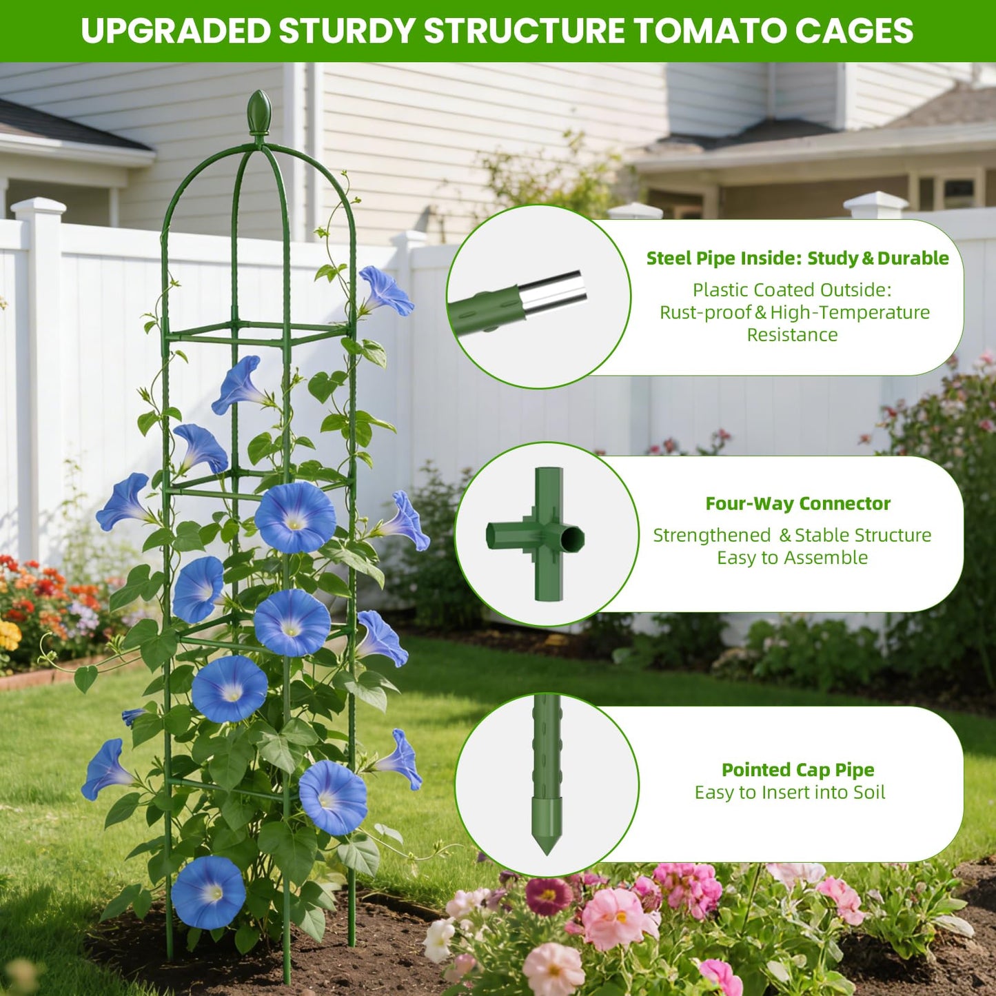 2 Pack Garden Obelisk Trellis for Climbing Plants, 71" Rustproof Metal Tower Plant Support Cages, Rose Trellis for Tomato Potted Flowers Vegetables Vines, Indoor Outdoor Garden Patio