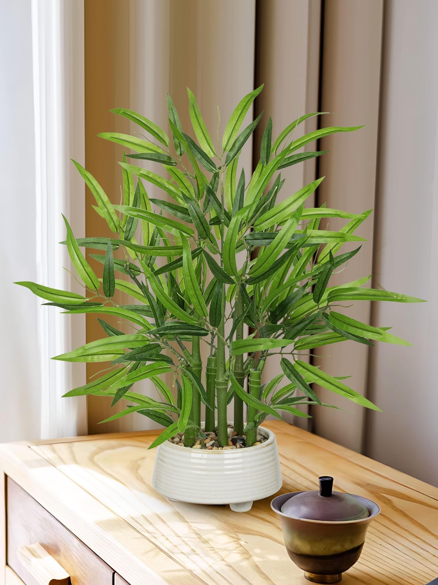 GnFlus Artificial Bamboo in White Ceramic Potted Fake Bamboo Plant-Faux Tree in Pot for Farmhouse Home Living Room Desk Indoor Outdoor Decor