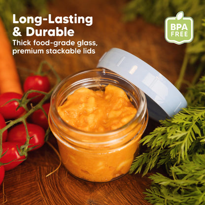 KeaBabies 12pk 4oz Glass Baby Food Containers with Lids - Leak-Proof, Microwavable Small Glass Jars, Baby Purees & Toddler Snack Storage Containers, BPA-Free, Dishwasher & Freezer Safe (Nord)