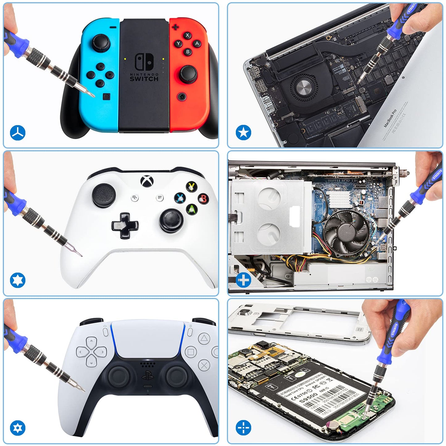 STREBITO Precision Magnetic Screwdriver Set 124-Piece Electronics Tool Kit with 101 Bits, for Computer, Laptop, Cell Phone, PC, MacBook, iPhone, PS4, PS5, Xbox Repair