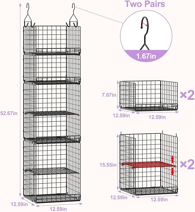 6 Tier Hanging Closet Organizers and Storage Stackable Hanging Closet Shelves