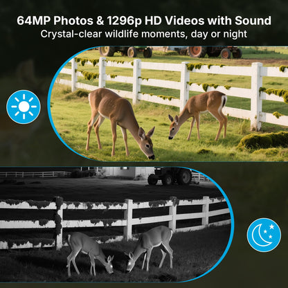 Meidase Solar WiFi Trail Camera P300 Pro (Non-Cellular), 64MP Photos, 1296P Video, 165ft Dual-Antenna Range, 7800mAh Battery, 10W Solar Panel, 64GB SD Card Included, Motion Activated