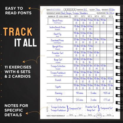 Nextnoid Hardcover Fitness Journal Workout Planner for Men & Women - A5(5.7" x 8.3") Sturdy Workout Log Book to Track Gym & Home Workouts